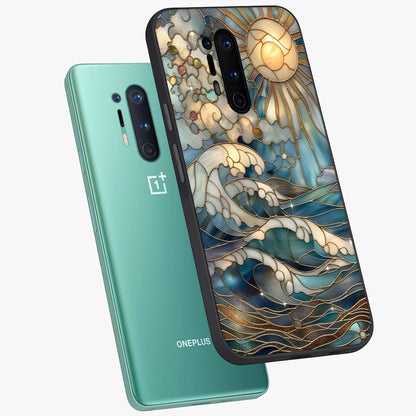 Oceanic Stained Printed Glass Case displayed in angled mockup highlighting colorful aquatic design with artistic aesthetic style.