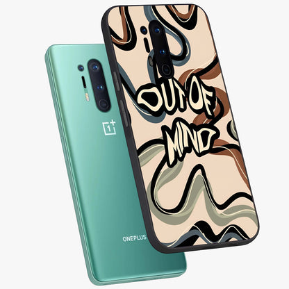 Out Of Mind Glass Case displayed in angled mockup highlighting bold statement design with modern artistic aesthetic.