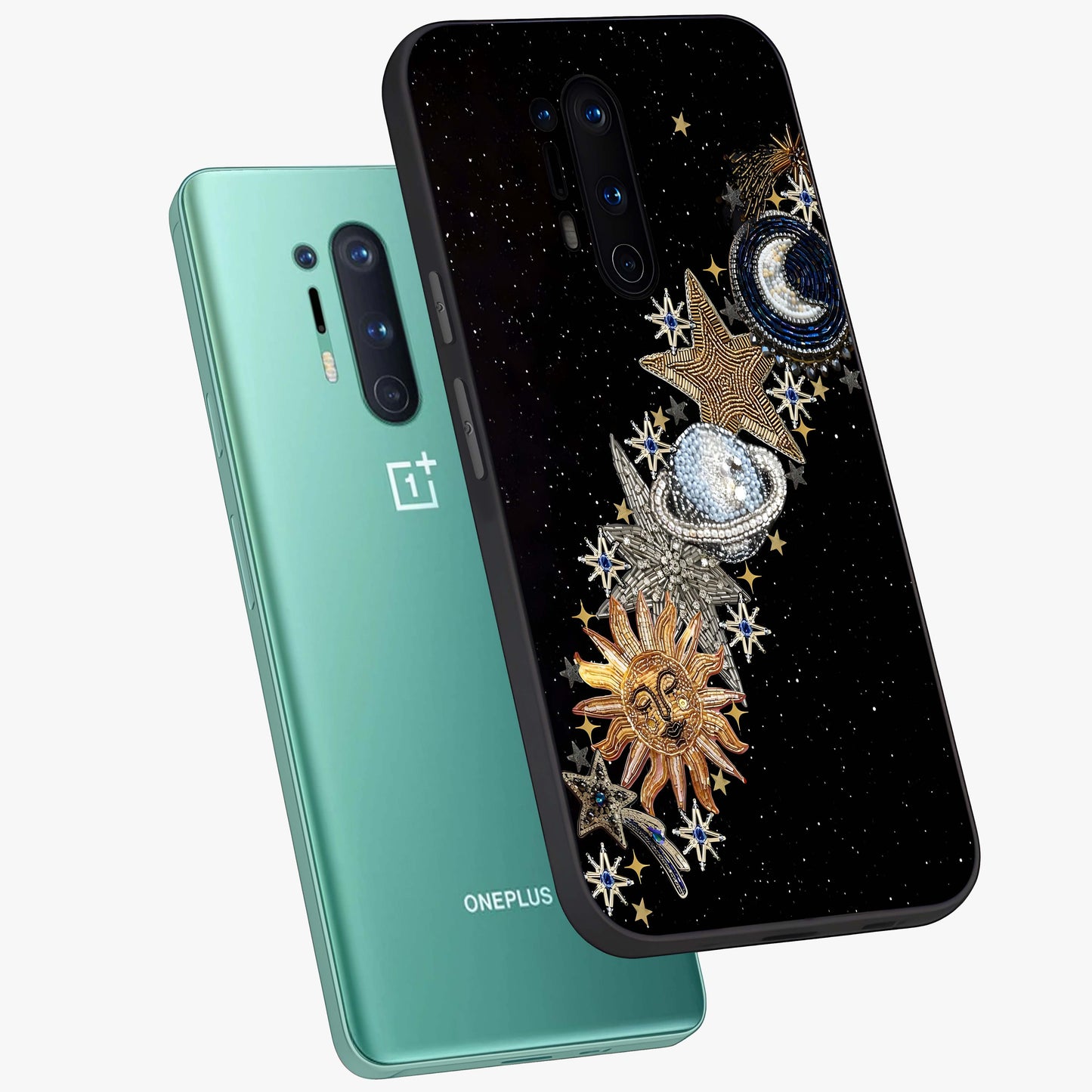 Pearls Universe Object Glass Case displayed in angled mockup highlighting celestial pearl design with dreamy aesthetic.