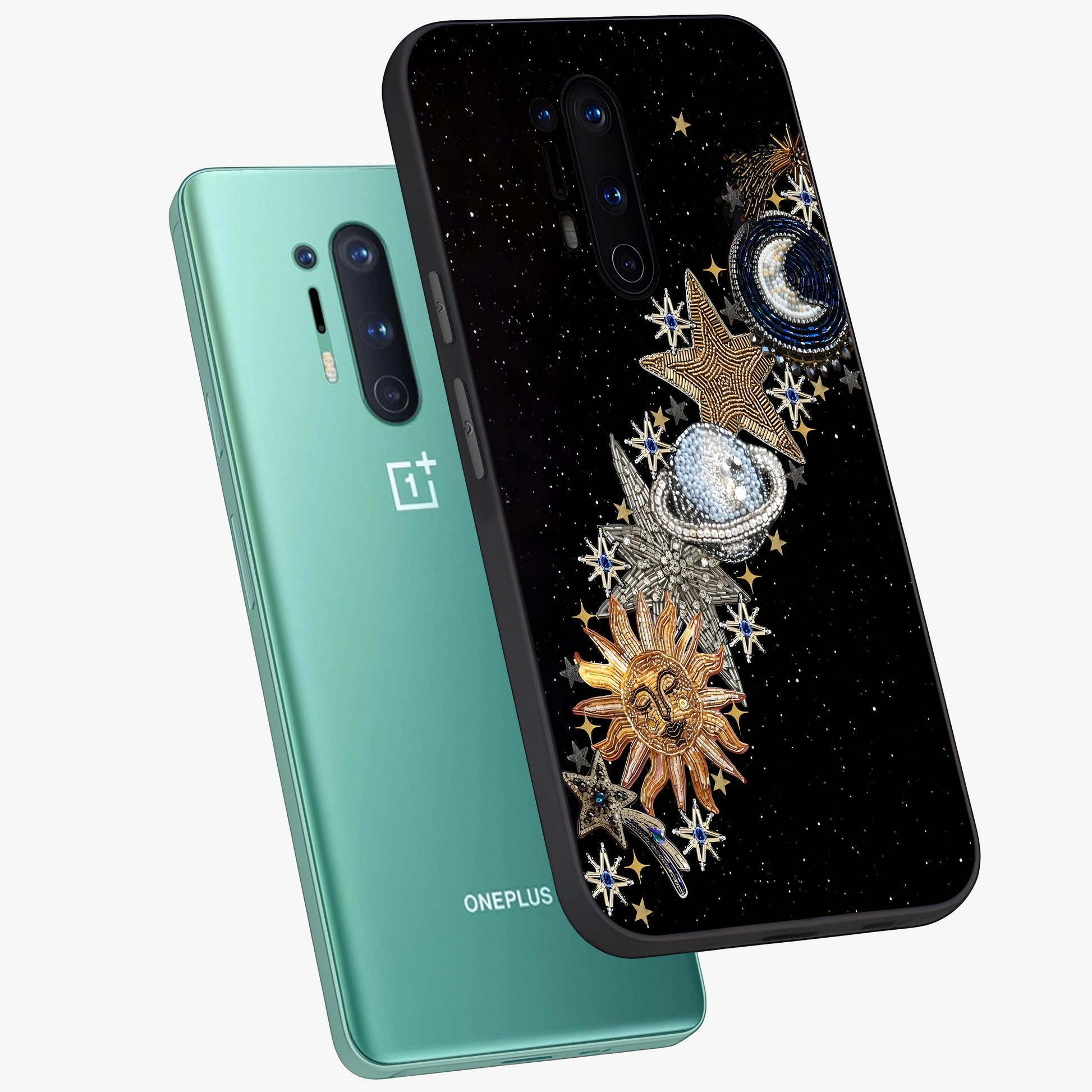 Pearls Universe Object Glass Case displayed in angled mockup highlighting celestial pearl design with dreamy aesthetic.