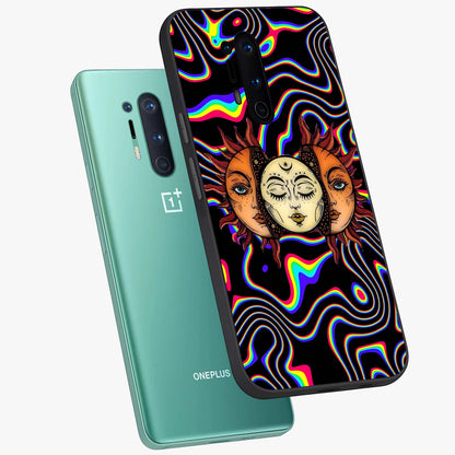 Psychedelic Sun Glass Case displayed in angled mockup highlighting vibrant abstract sun design with artistic aesthetic style.