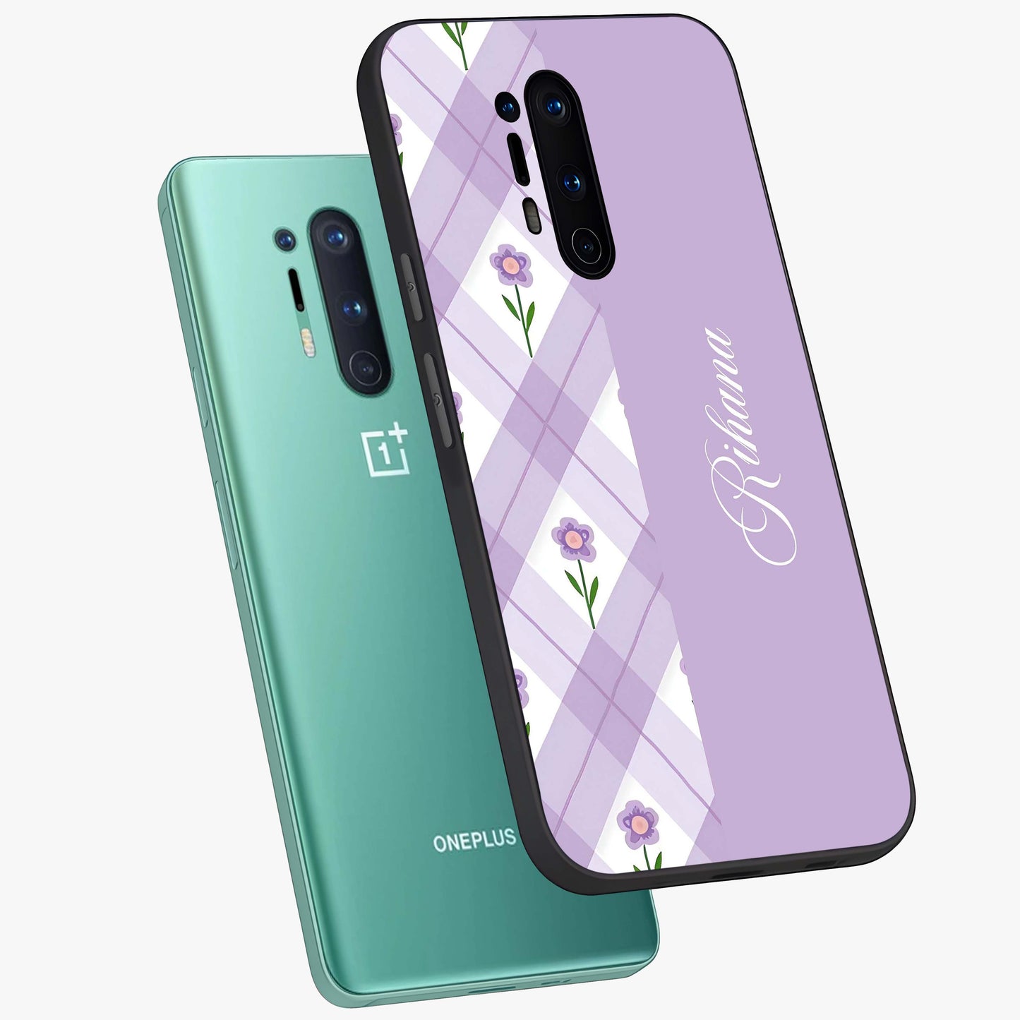 Purple Diamond Floral Glass Case displayed in angled mockup highlighting elegant purple flower design with decorative pattern.