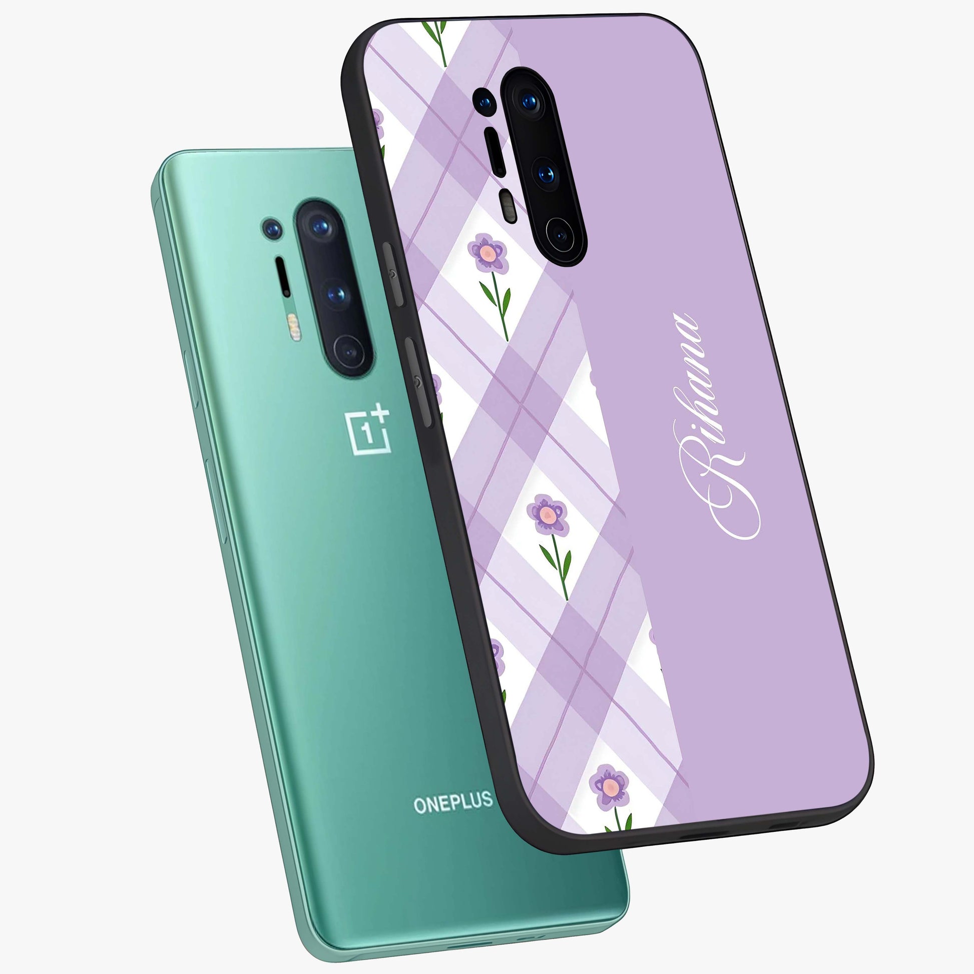 Purple Diamond Floral Glass Case displayed in angled mockup highlighting elegant purple flower design with decorative pattern.