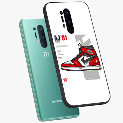 Retro Sneaker Blueprint Glass Case displayed in angled mockup highlighting detailed shoe design with sporty retro aesthetic.