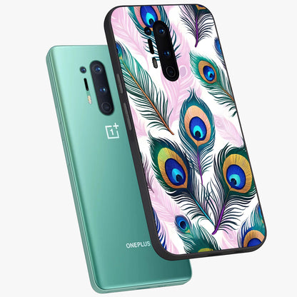 Royal Peacock Feathers Glass Case displayed in angled mockup highlighting vibrant feather pattern with regal aesthetic style.