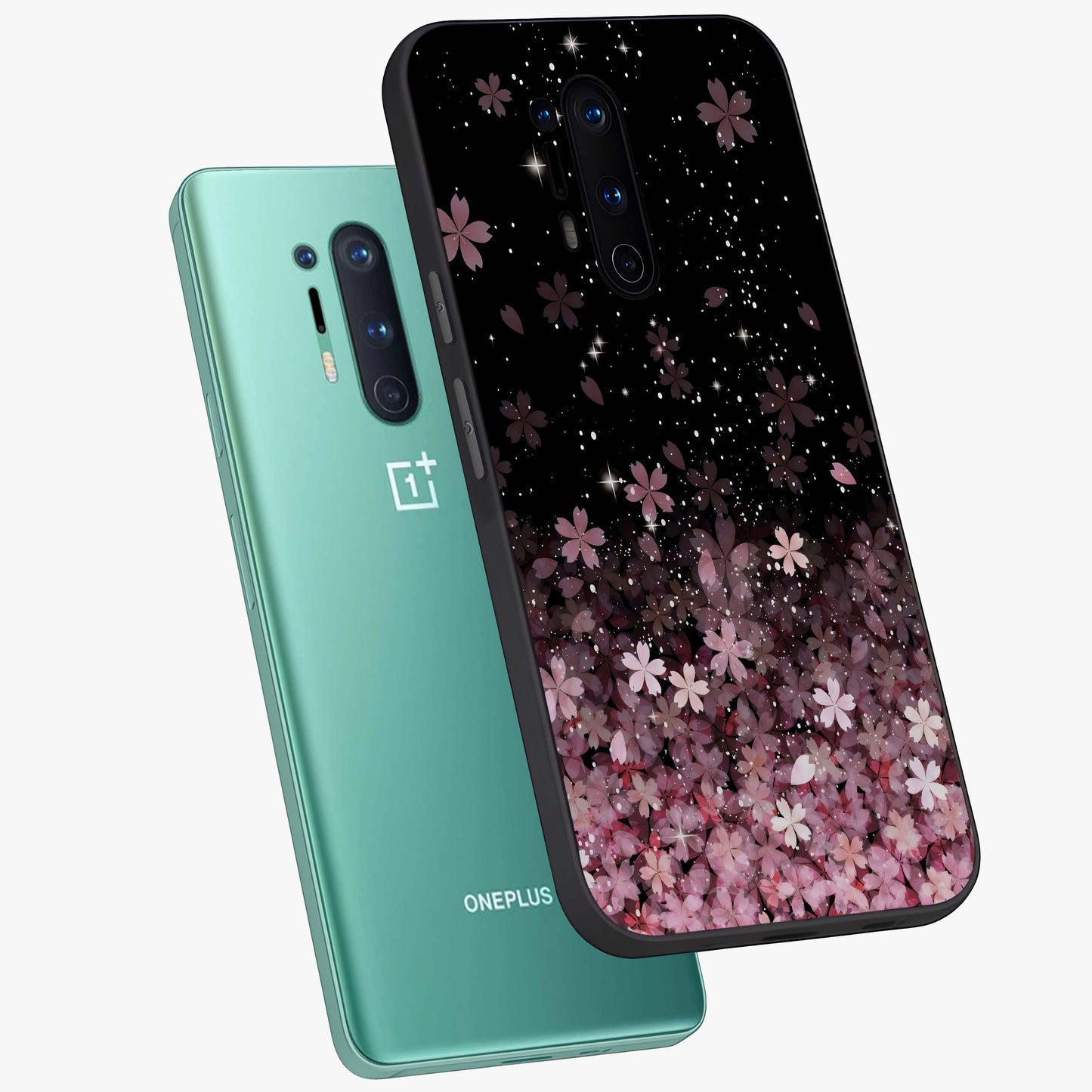 Small Starry Flowers Glass Case displayed in angled mockup highlighting tiny flower pattern with celestial aesthetic style.