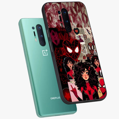 Spider Love Story Glass Case displayed in angled mockup highlighting expressive comic inspired design with playful aesthetic.