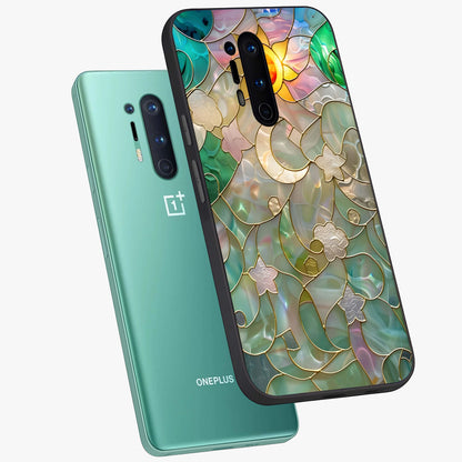 Stained Sunrise Glow Glass Case displayed in angled mockup highlighting radiant sunrise design with artistic aesthetic style.