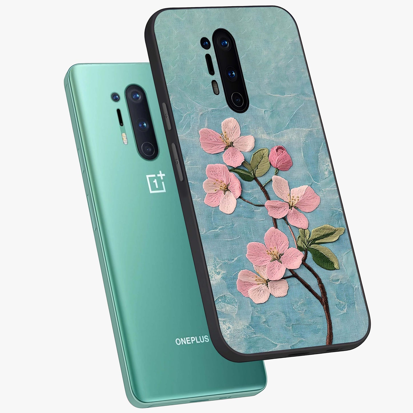 Threaded Blossom Breeze Glass Case displayed in angled mockup highlighting elegant floral design with soft aesthetic style.