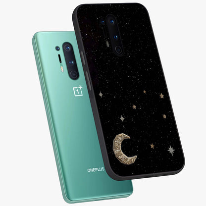 Twinkle Star With Half Moon Glass Case displayed in angled mockup highlighting celestial moon and star design with magical aesthetic.