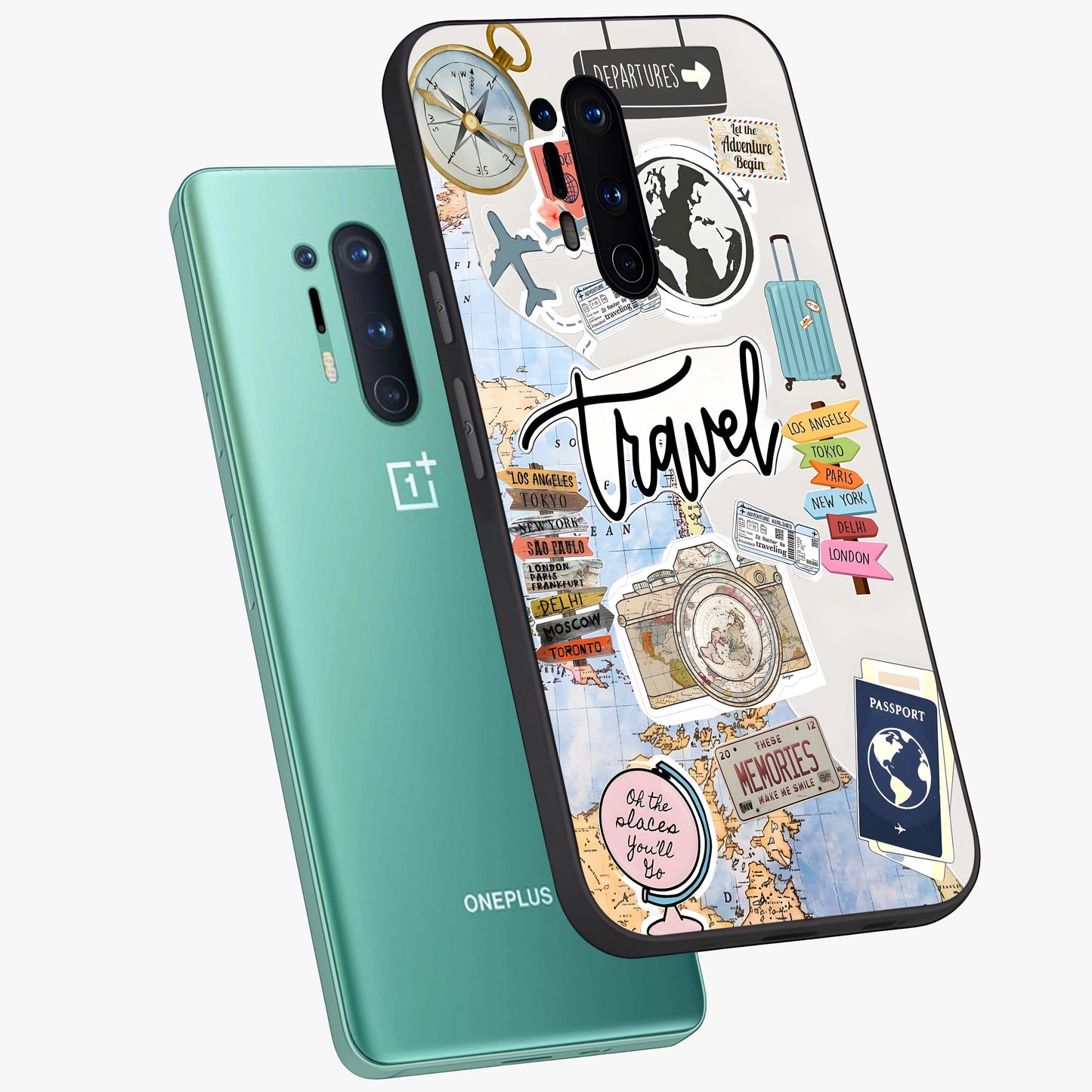 Wanderlust Journal Glass Case displayed in angled mockup highlighting adventure themed design with aesthetic travel vibe.