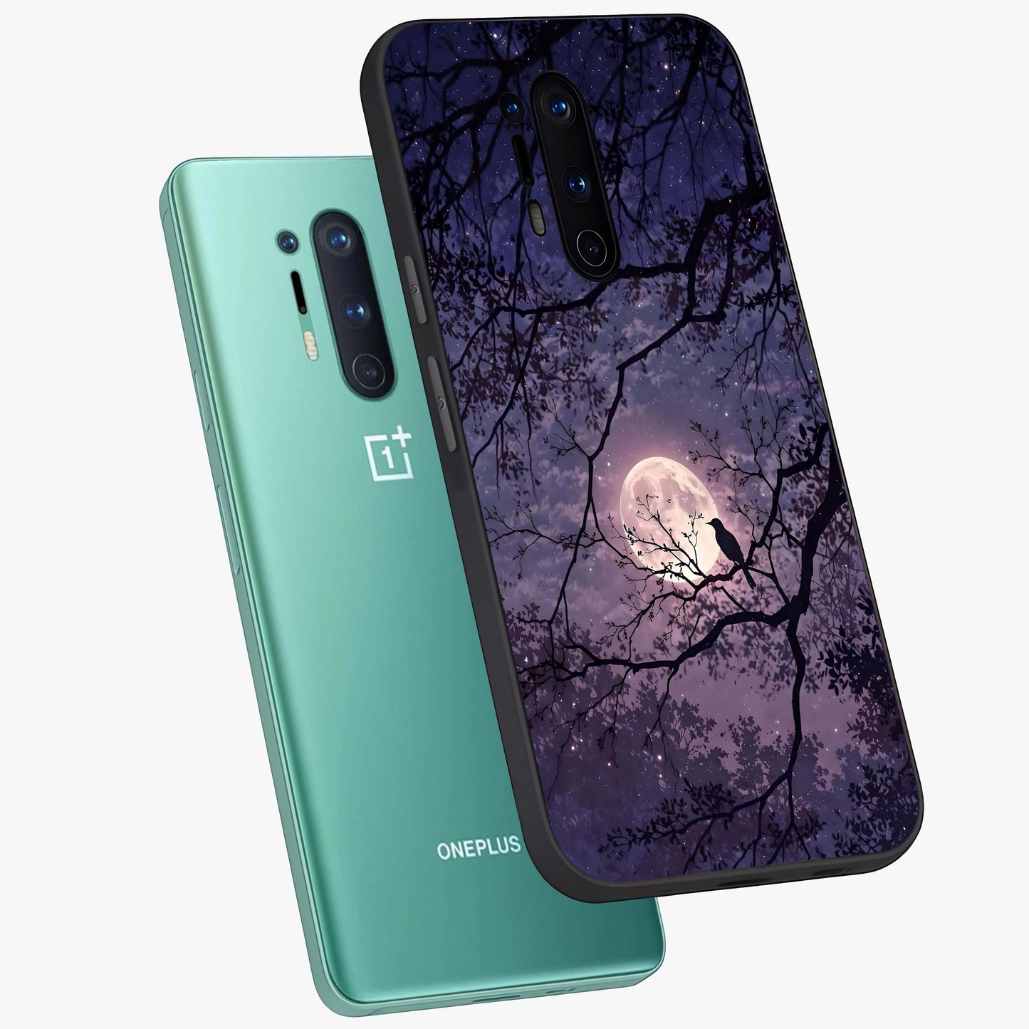 Whispering Moon Silence Glass Case displayed in angled mockup highlighting calm lunar design with dreamy night aesthetic.