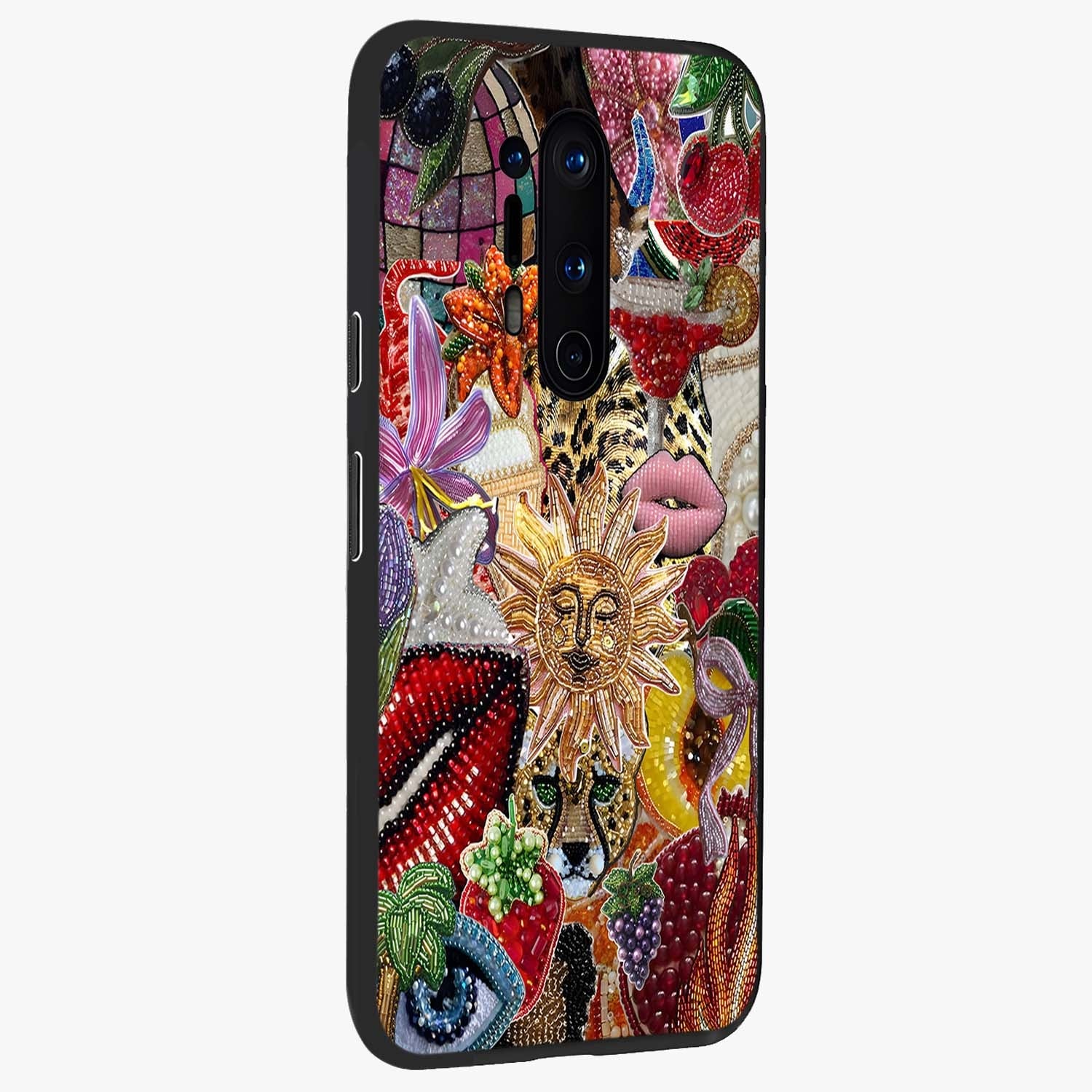 Beaded Fashion Jungle Glass Case upright view showcasing tropical jungle aesthetic with decorative bead elements.