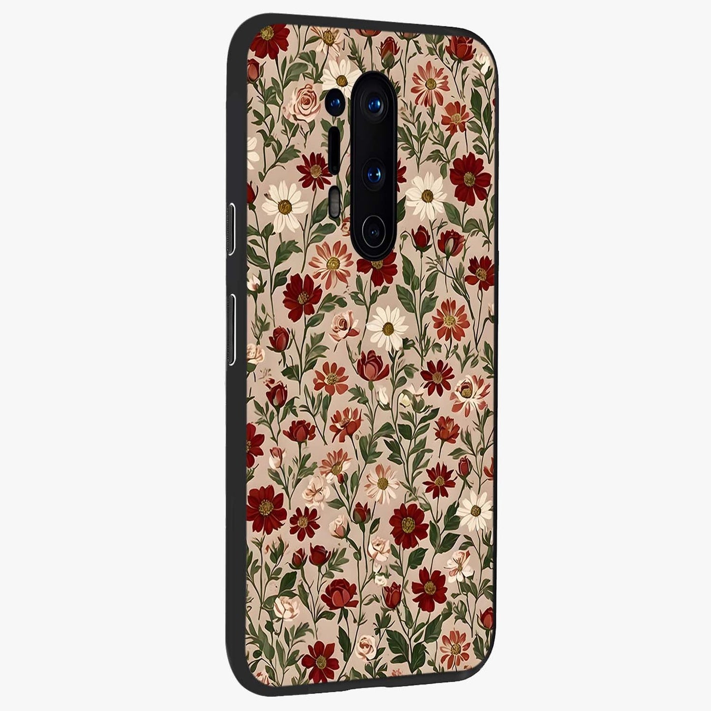 Biege Flower With Leaf Glass Case upright view showcasing delicate beige flower illustration with clean botanical style.