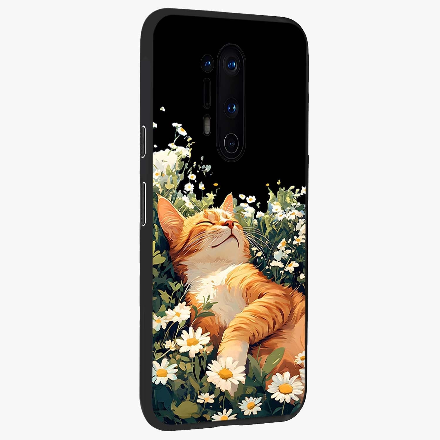 Blissful Bloom Cat Glass Case upright view showcasing charming cat design surrounded by blooming floral elements.