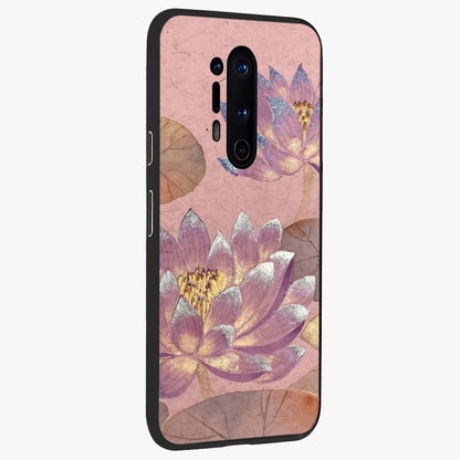 Blossom Mist Lotus Glass Case upright view showcasing graceful lotus flower design with peaceful botanical style.