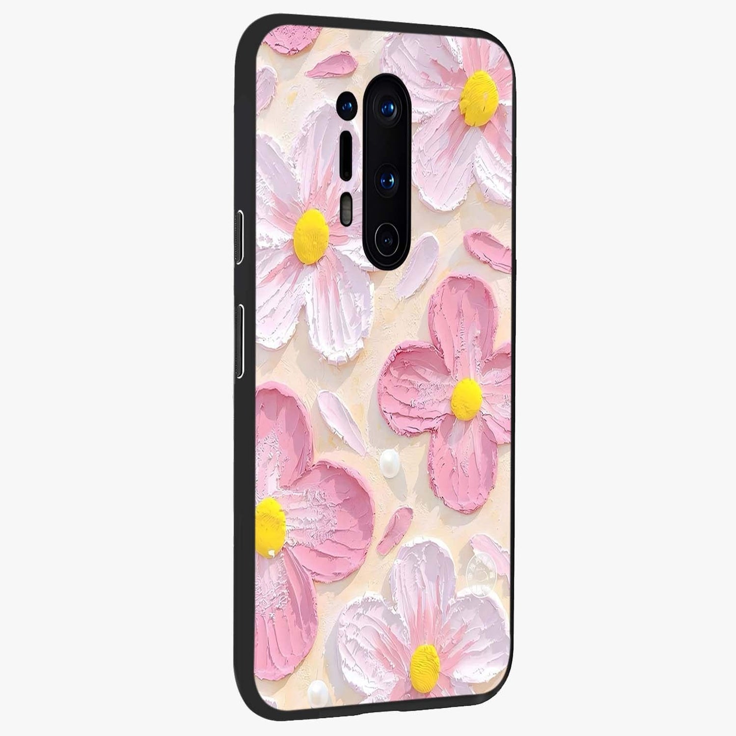 Blush Bloom Texture Glass Case upright view showcasing delicate blush floral texture with modern minimal style.