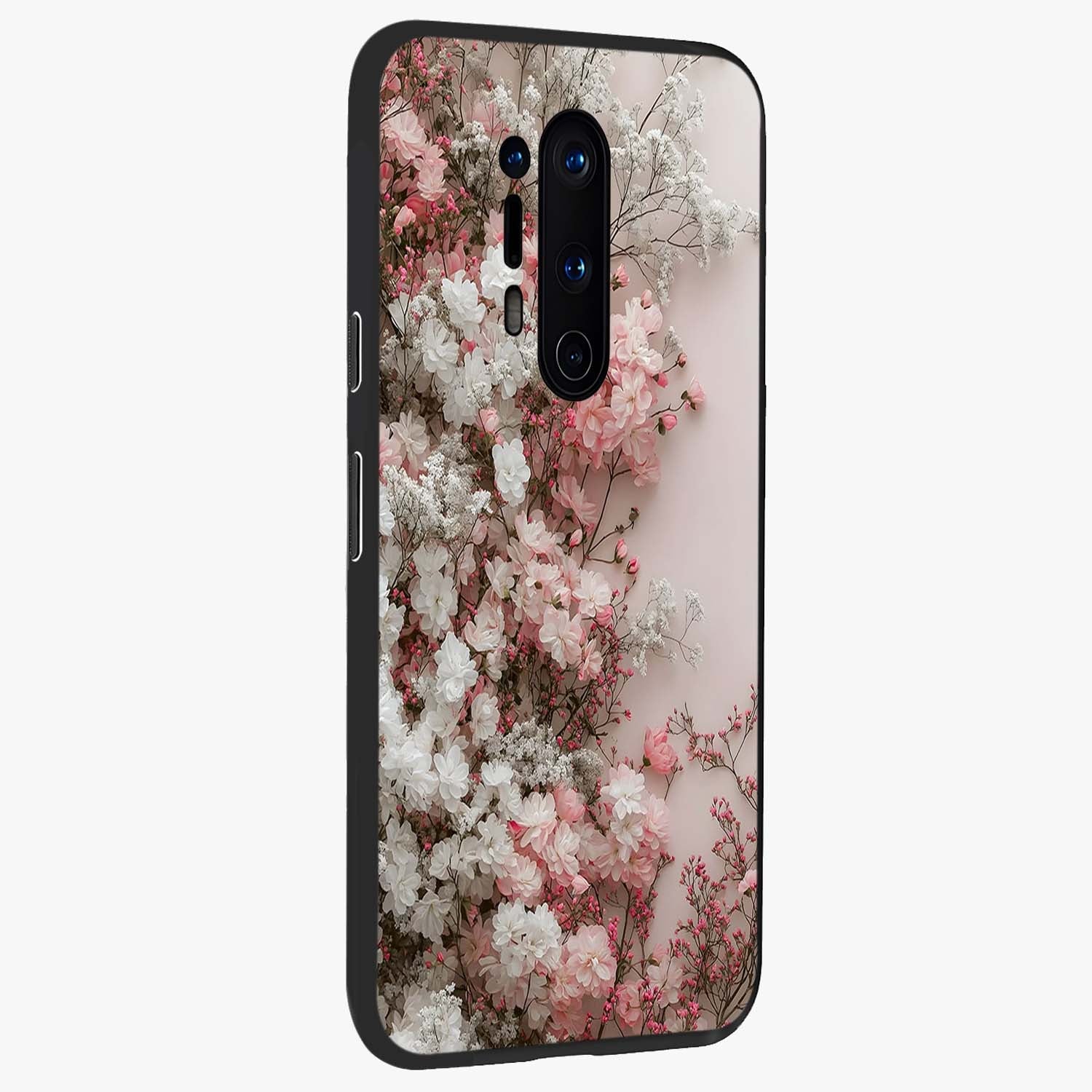 Blush Blossom Cloud Glass Case upright view showcasing calm floral cloud artwork with gentle dreamy theme.