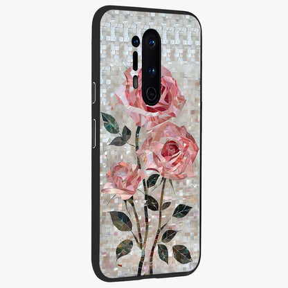 Blush Mosaic Bloom Glass Case upright view showcasing decorative floral mosaic artwork with stylish modern aesthetic.
