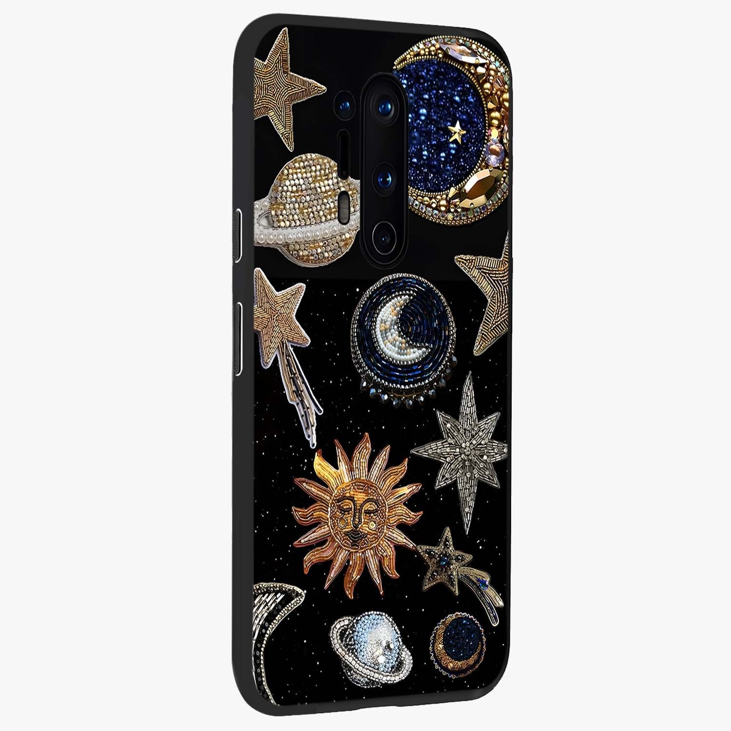 Celestial Gem Constellations Glass Case upright view showcasing cosmic constellation artwork with celestial aesthetic style.