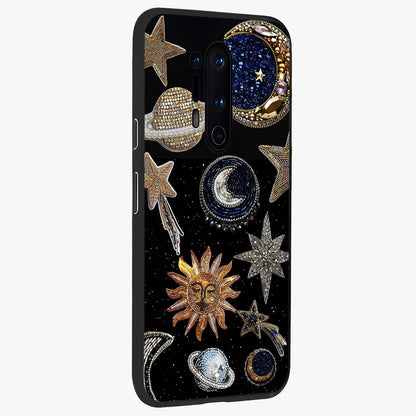 Celestial Gem Constellations Glass Case upright view showcasing cosmic constellation artwork with celestial aesthetic style.