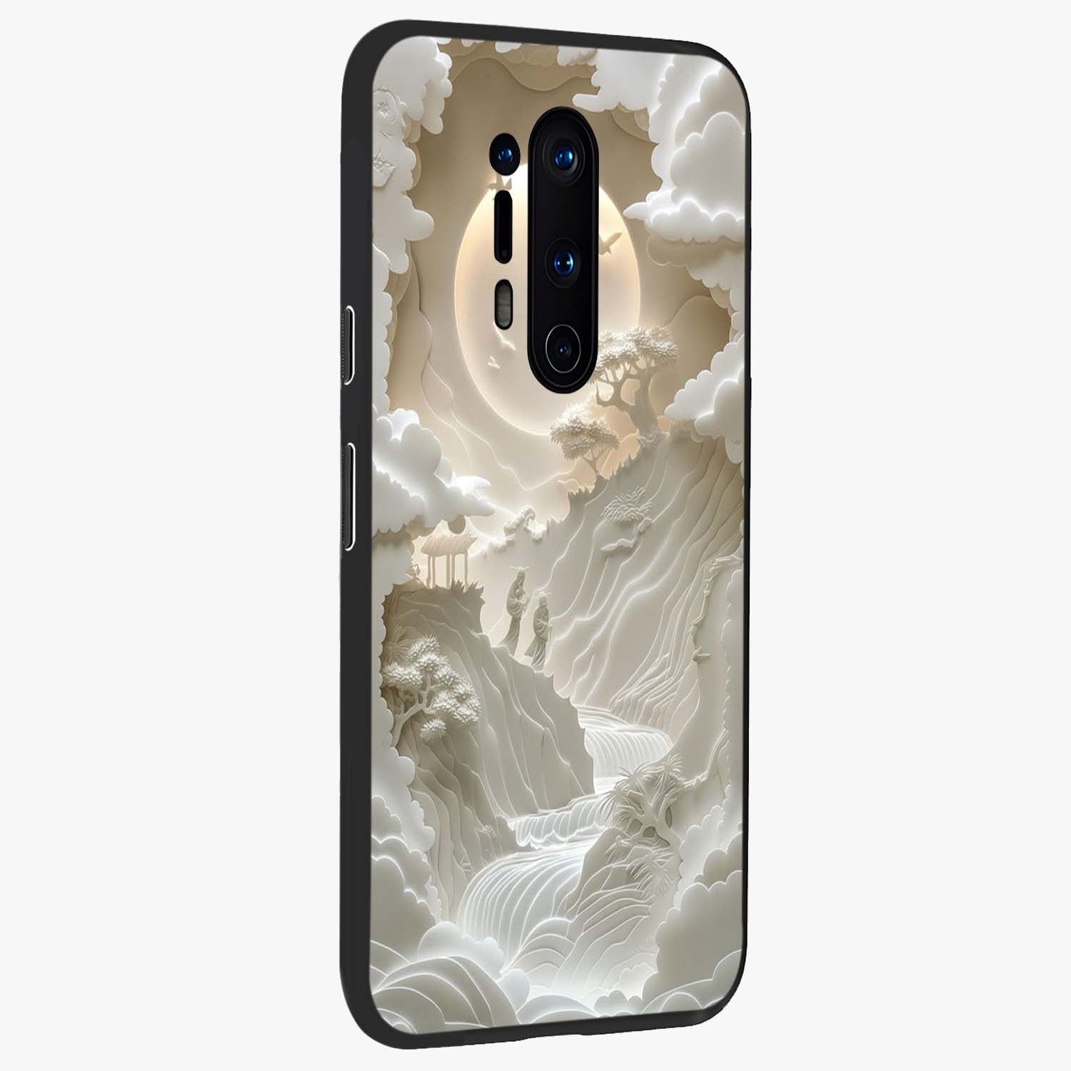 Celestial Origami Glass Case upright view showcasing creative origami artwork with modern celestial style.