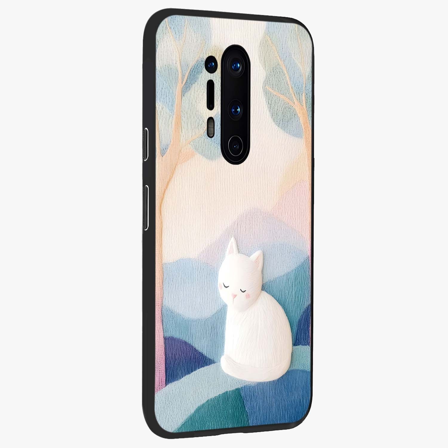 Cotton Dream Cat Glass Case upright view showcasing charming cat artwork with cozy dreamy theme.