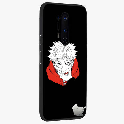 Crimson Chaos Smile Glass Case upright view showcasing expressive chaotic artwork with striking visual theme.