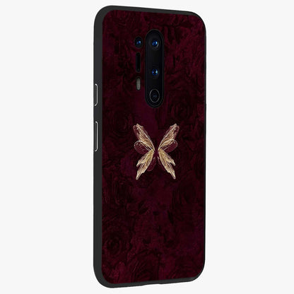 Crimson Fade Butterfly Glass Case upright view showcasing graceful butterfly artwork with soft crimson fade effect.
