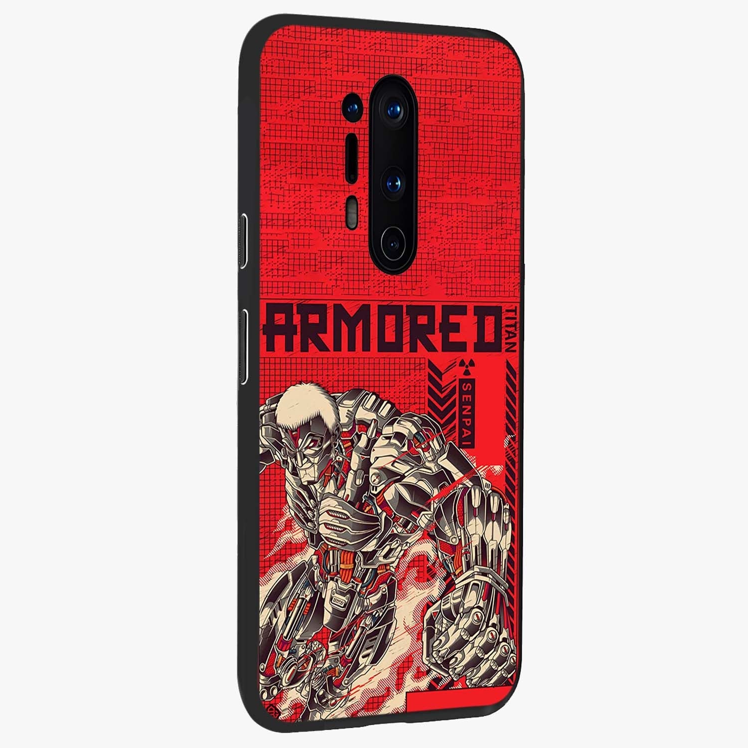 Crimson Mecha Titan Glass Case upright view showcasing dynamic robotic titan design with sci-fi inspired theme.