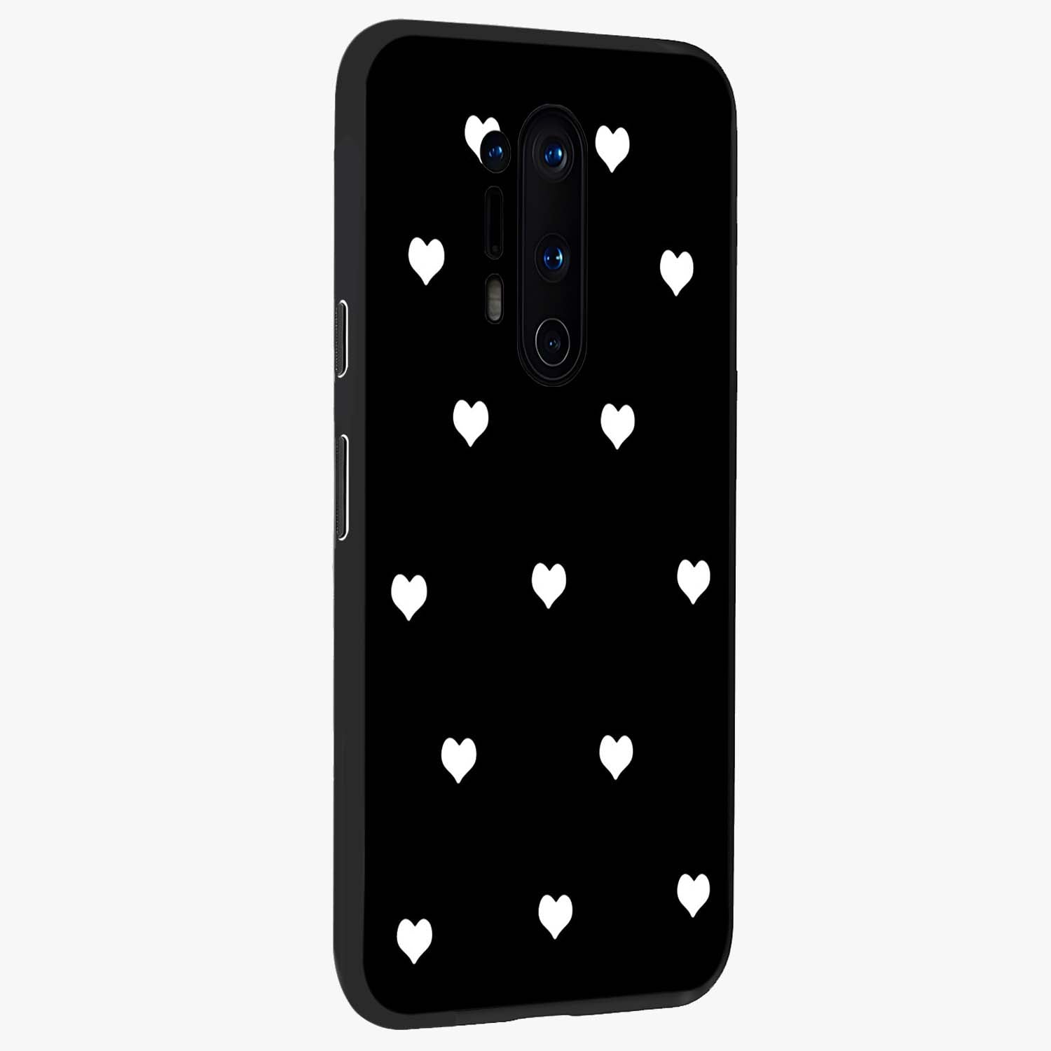 Cute And Simple White Hearts Glass Case upright view showcasing simple white hearts artwork with soft minimal theme.