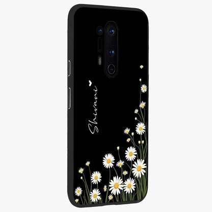 Daisy Cascade Custom Name Glass Case upright view showcasing elegant floral cascade design with personalized aesthetic.