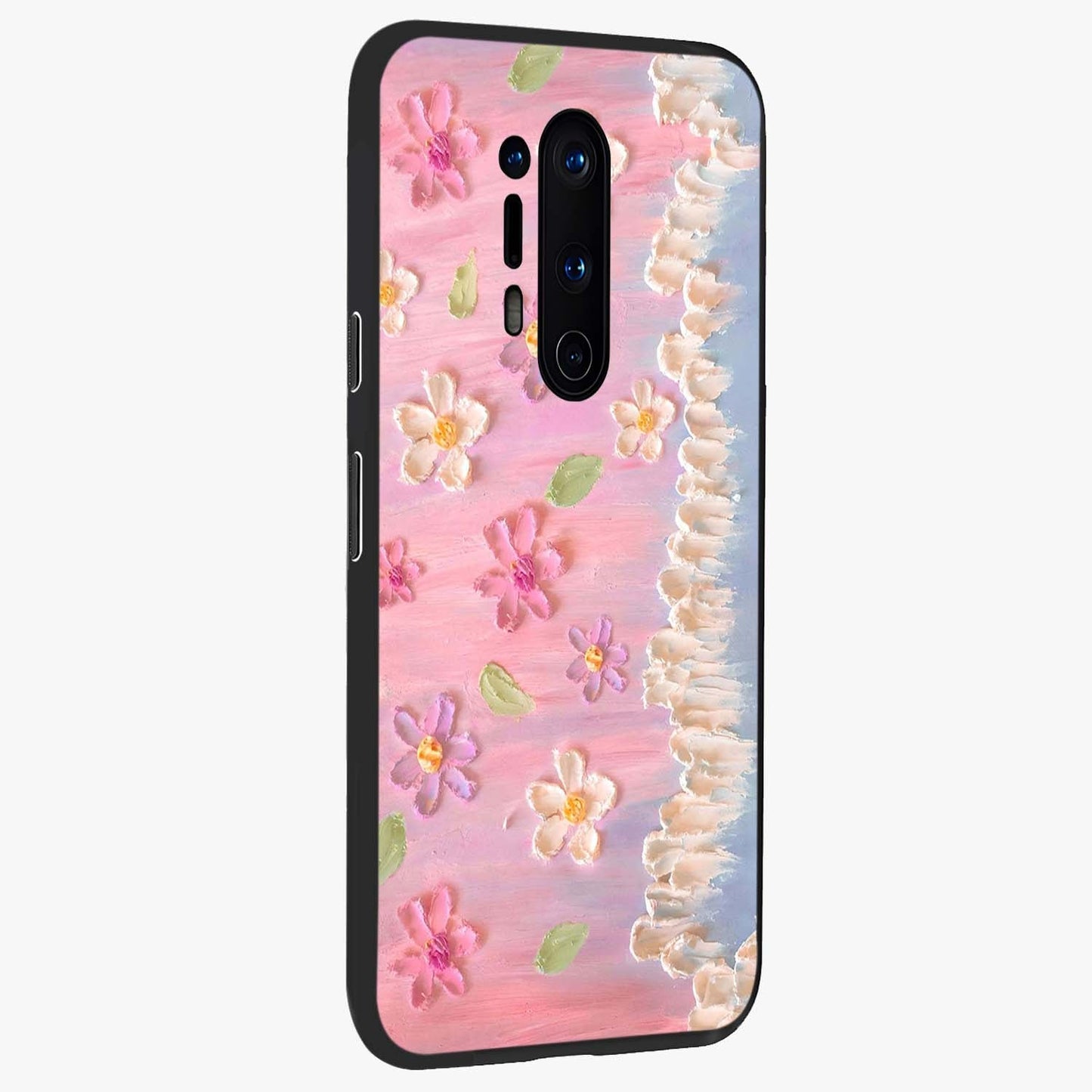 Dreamy Painted Garden Glass Case upright view showcasing vibrant floral garden artwork with artistic nature theme.
