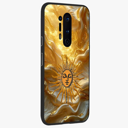 Eternal Golden Glow Glass Case upright view showcasing luminous golden artwork with luxurious visual theme.