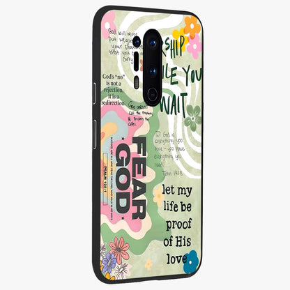 Faith Over Fear Glass Case upright view showcasing bold typography artwork with uplifting motivational theme.