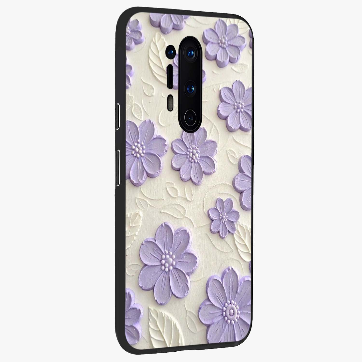 Floral Wall Art With Purple Flowers Glass Case upright view showcasing elegant purple flower artwork with decorative floral theme.