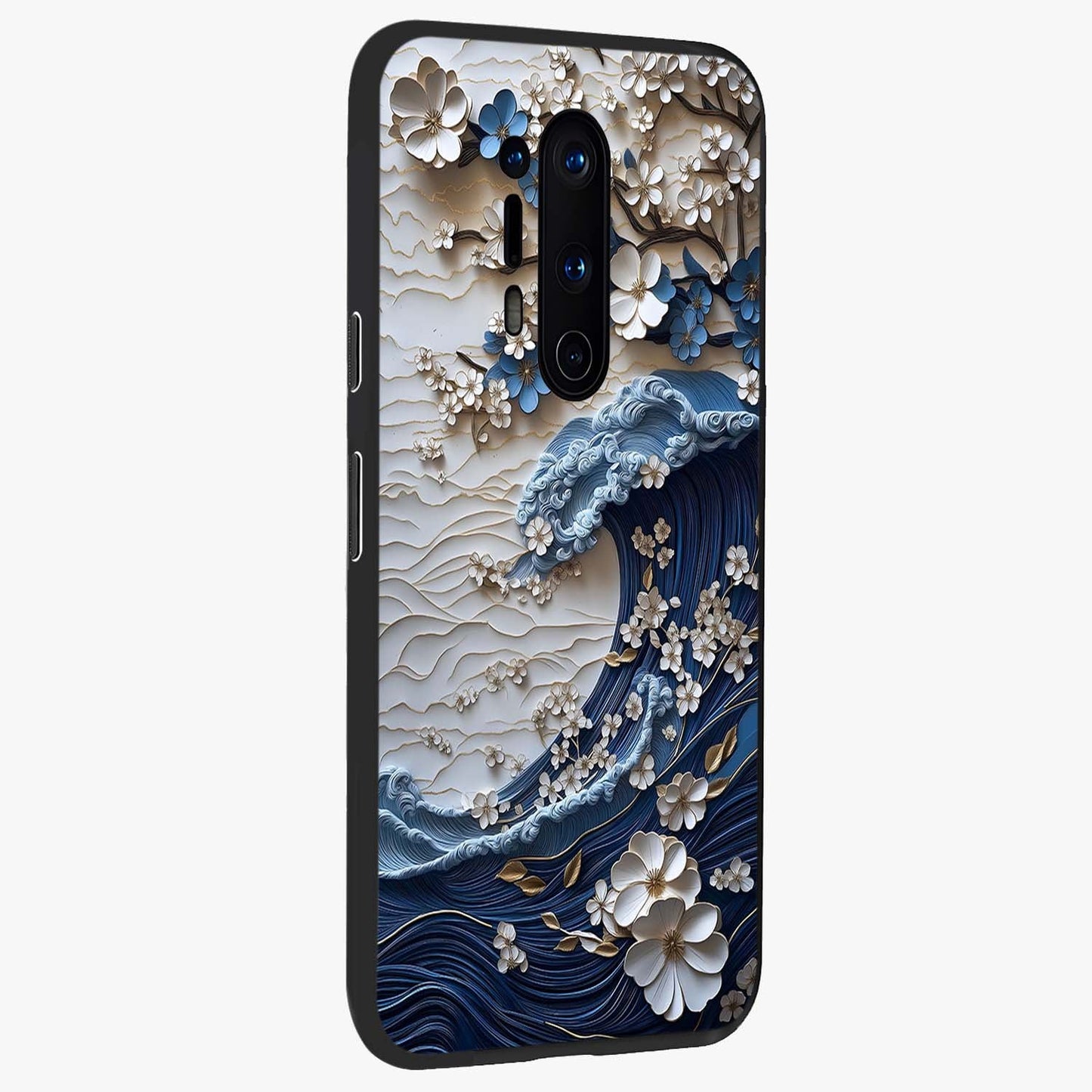 Floral Wave Origami Glass Case upright view showcasing creative floral origami artwork with artistic decorative theme.
