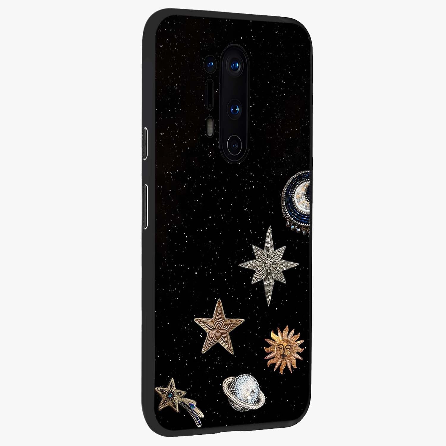 Galactic Charm Glow Glass Case upright view showcasing glowing cosmic charm artwork with magical celestial style.