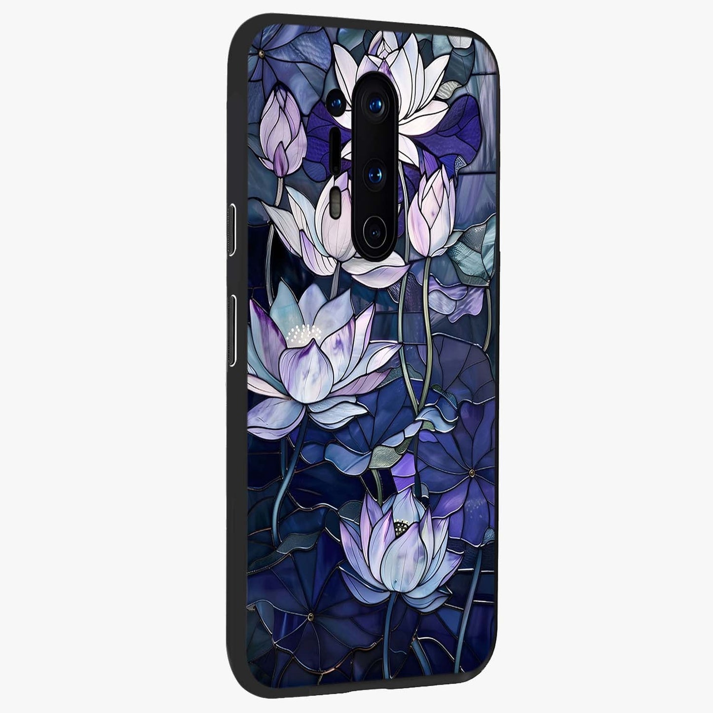 Gloss Petal Rush Glass Case upright view showcasing dynamic floral petal artwork with modern botanical theme.