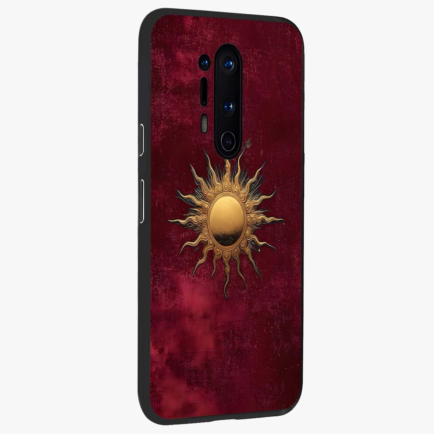 Golden Sun Minimalism Glass Case upright view showcasing simple golden sun artwork with elegant minimalist style.