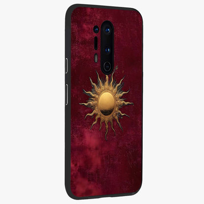 Golden Sun Minimalism Glass Case upright view showcasing simple golden sun artwork with elegant minimalist style.