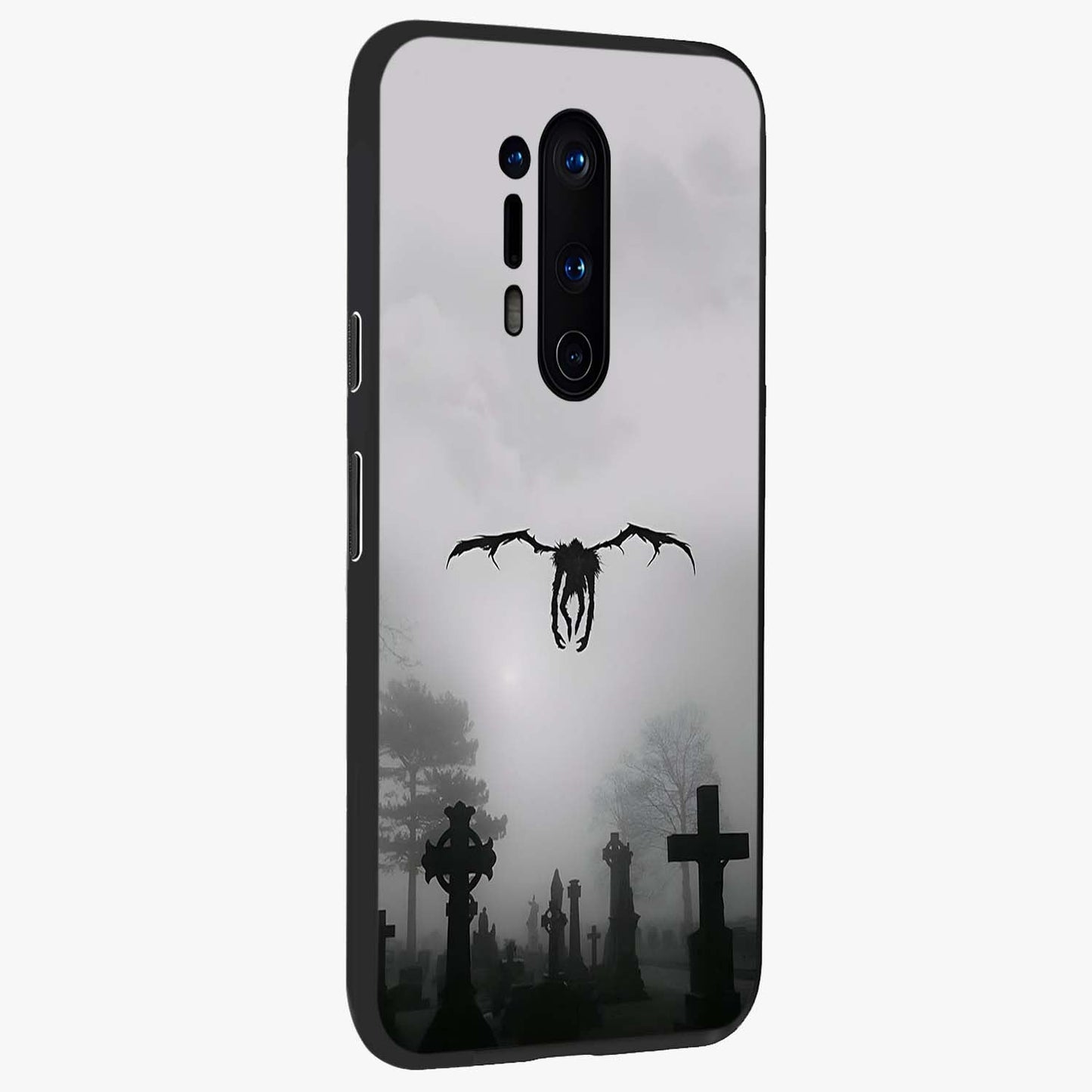 Graveyard Shadow Descent Glass Case upright view showcasing haunting graveyard artwork with dramatic dark theme.