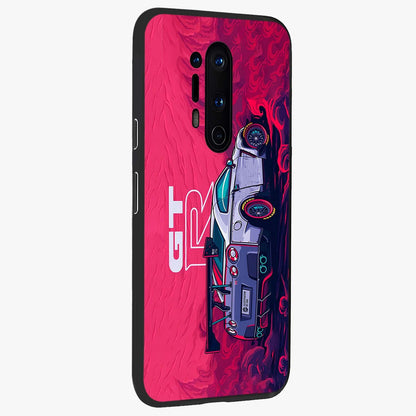 GT-R Car Pattern Glass Case upright view showcasing dynamic car pattern artwork with modern sports theme.