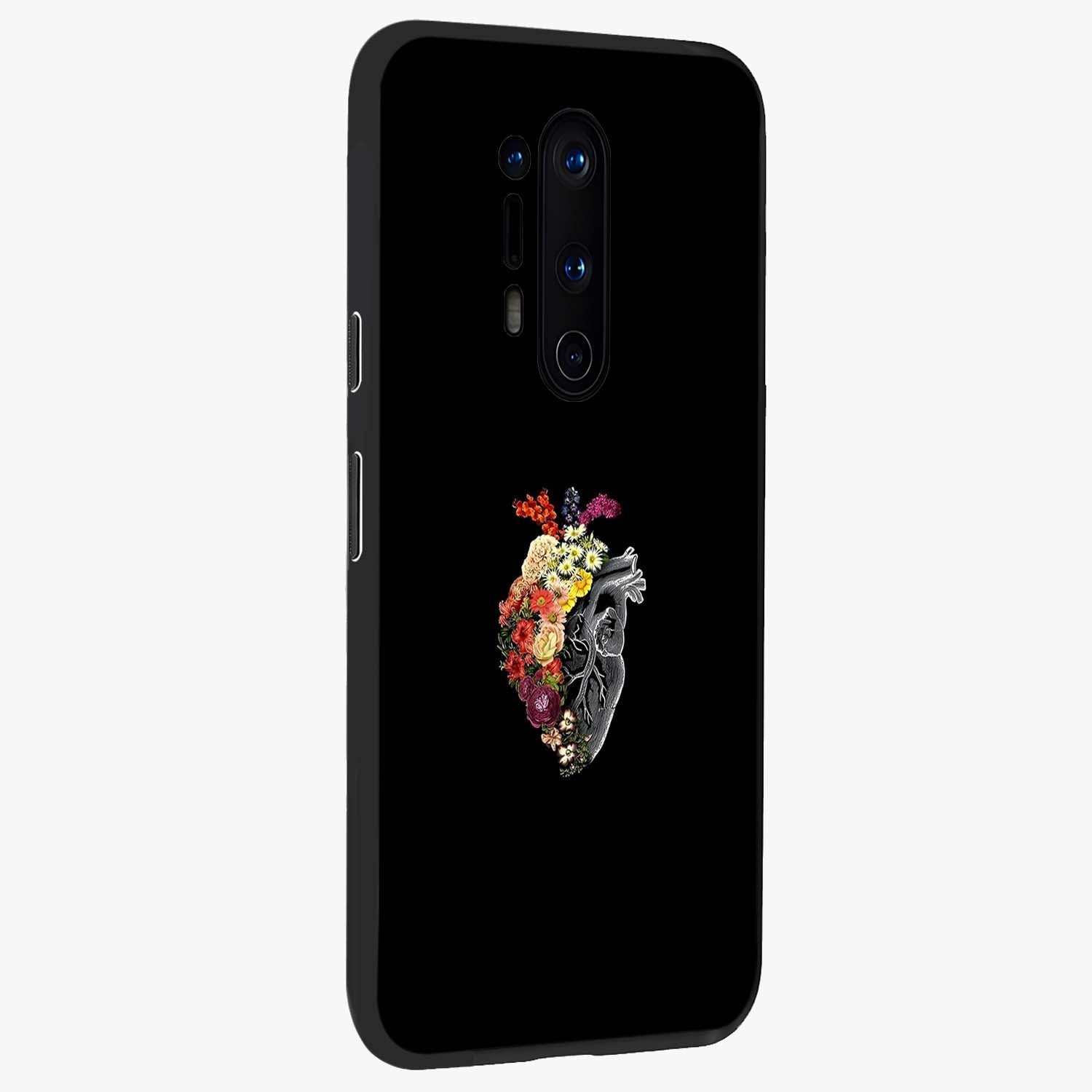 Heart With Flowers Glass Case upright view showcasing decorative heart and floral artwork with sweet romantic theme.