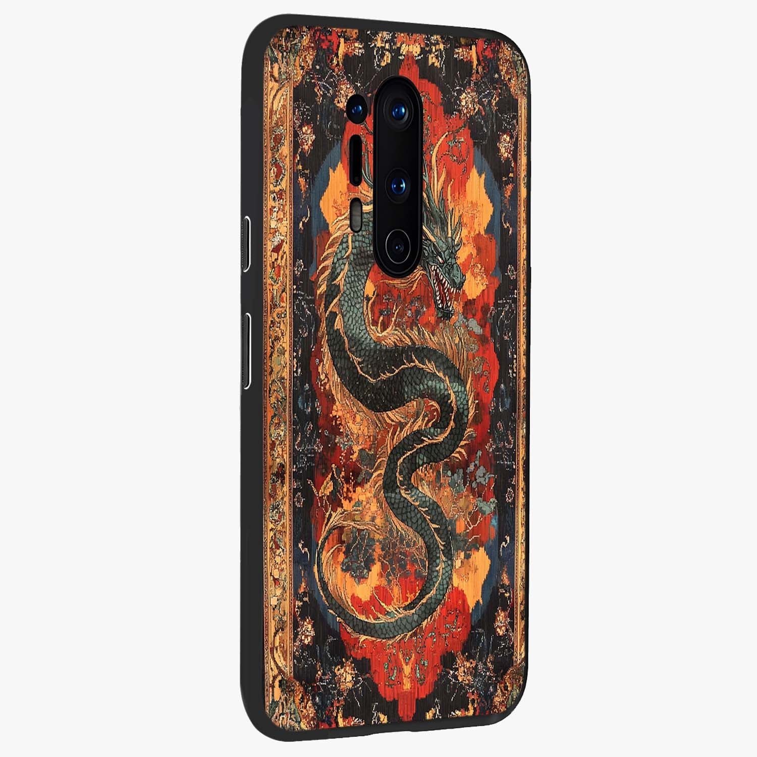 Inferno Dragon Soul Glass Case upright view showcasing intense dragon artwork with fantasy fire theme.