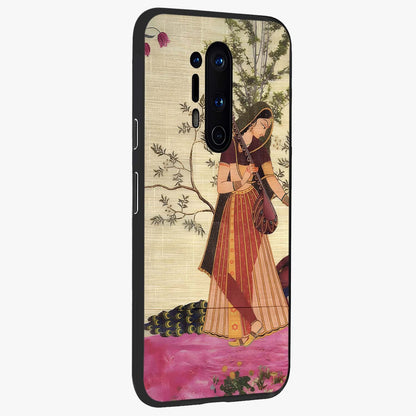 Lady With Veena Art Glass Case upright view showcasing classical veena artwork with traditional artistic theme.