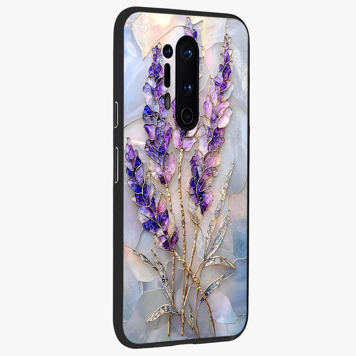 Lavender Dream Glow Glass Case upright view showcasing radiant lavender glow artwork with calming dreamy theme.