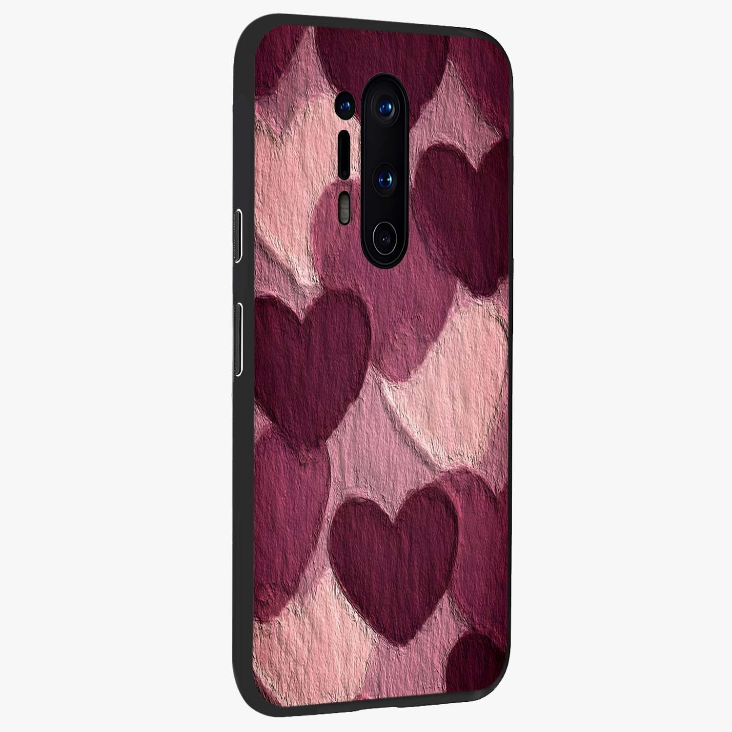 Layered Paper Hearts Glass Case upright view showcasing decorative layered heart artwork with sweet love theme.