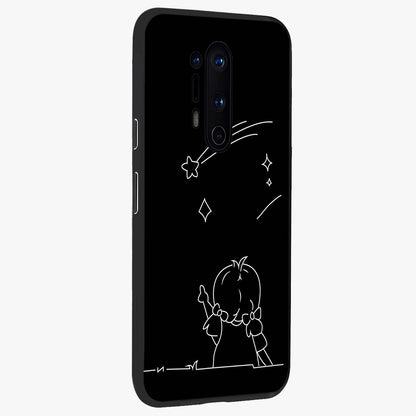 Line Art Girl With Shooting Stars Glass Case upright view showcasing delicate shooting stars artwork with minimal artistic theme.