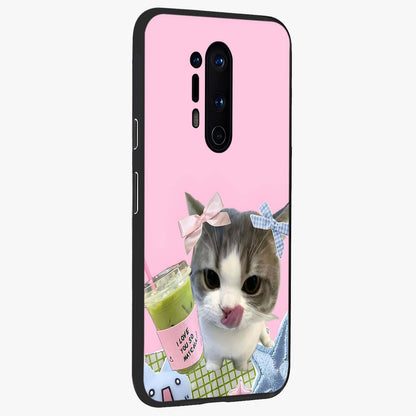 Love Matcha Cat Glass Case upright view showcasing adorable cat artwork with charming matcha themed design.